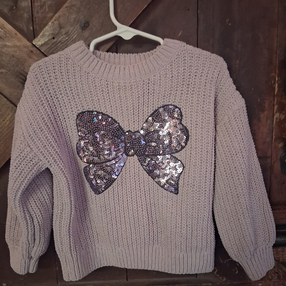 H&M Lavender Sweater with Sequin Bow 3t/4t🎀🪻☂️🌌❄️